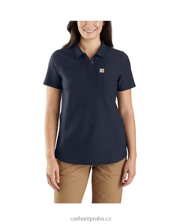 ženy w uvolněného střihu středně těžké kapsové polo s krátkým rukávem Carhartt 8BL8V228 námořnictvo
