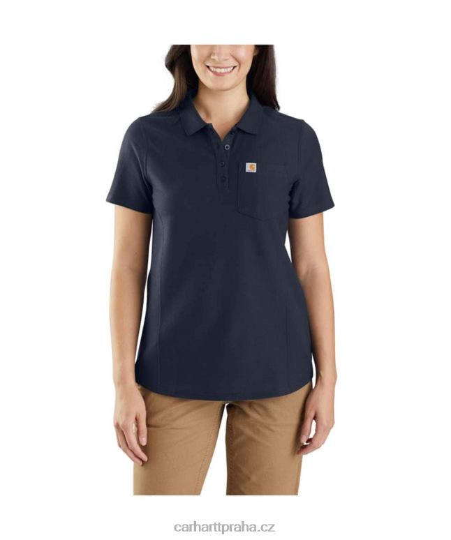 ženy w uvolněného střihu středně těžké kapsové polo s krátkým rukávem Carhartt 8BL8V228 námořnictvo